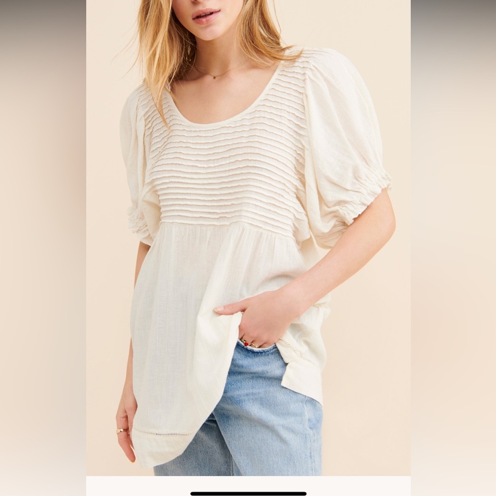 Free People Elise Tunic Smocked Cream Dress XS